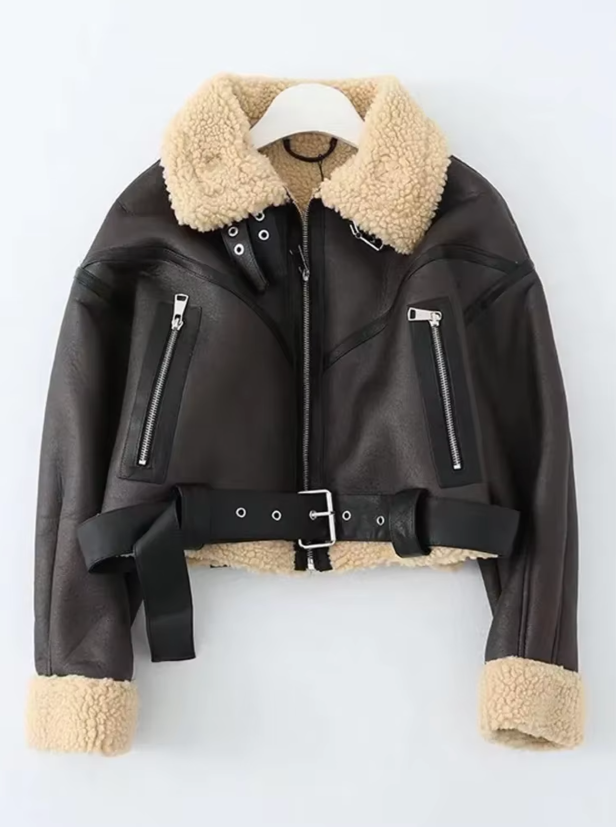 WOLFFMODE Leather Fleece Jacket