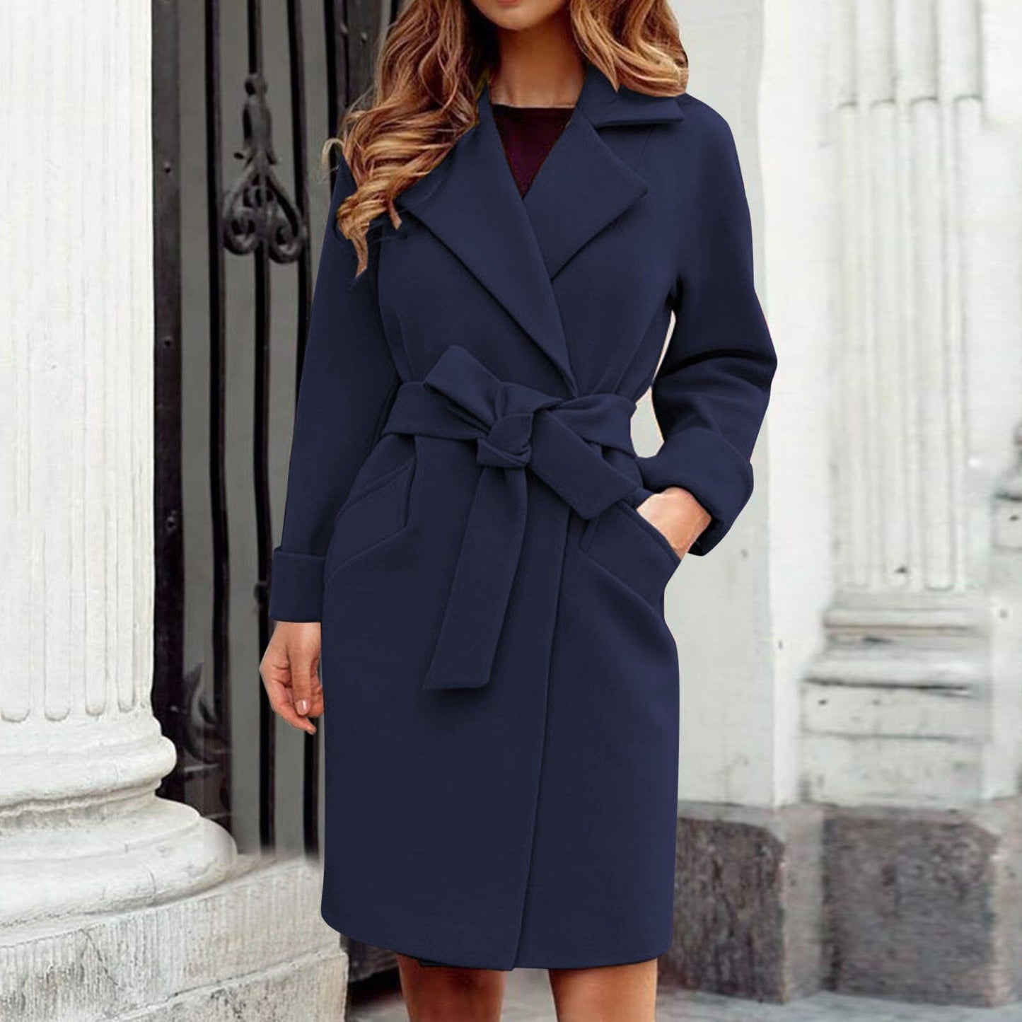 Bunter Winter Trenchcoat mit Knöpfen