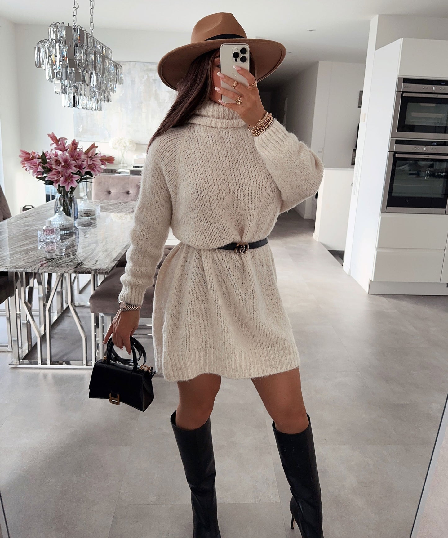 Beige Rollkragen-Kleid Kacia