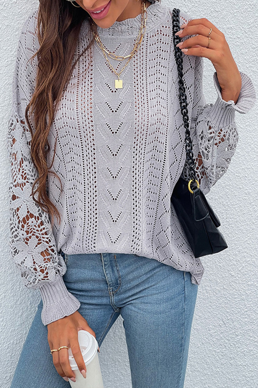 Woven Patchwork Jumper with Openwork Detail