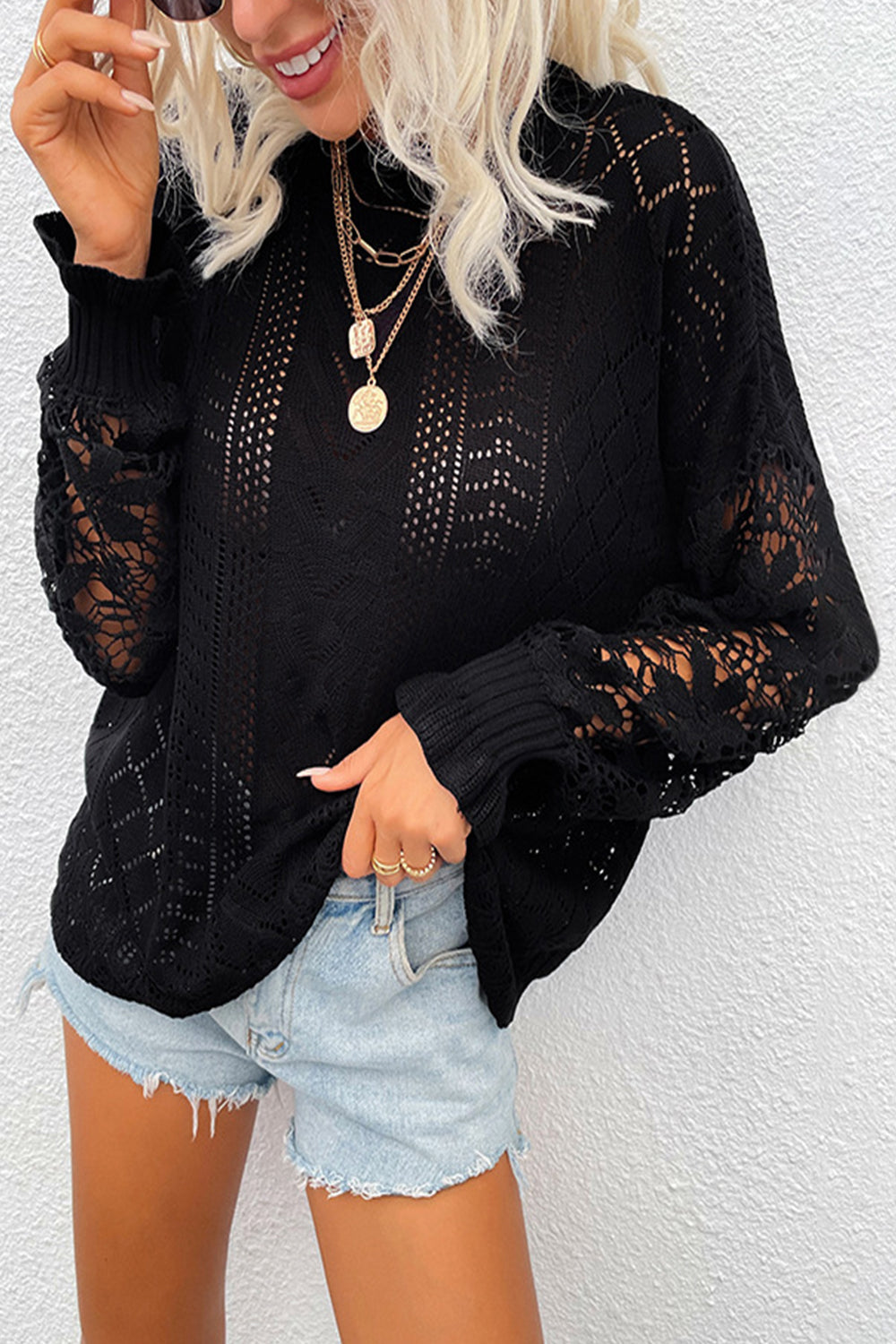 Woven Patchwork Jumper with Openwork Detail