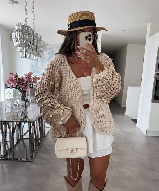 Beige Sequined Cardigan Ruia