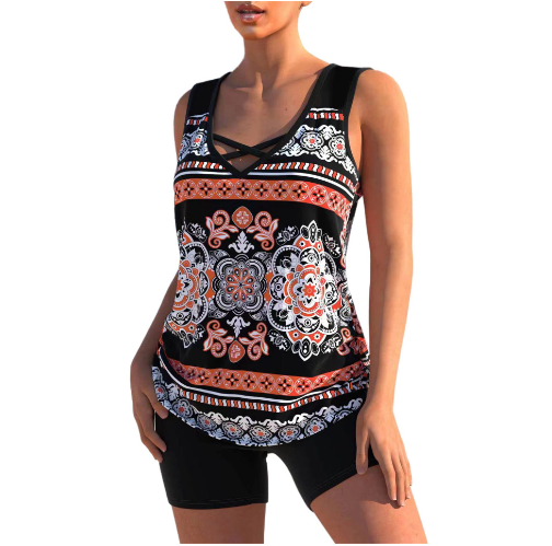 Geometric V-Neck Tankini Set for Summer by WOLFFMODE