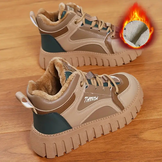 Warme Damen-Hausschuhe aus Plüsch mit Schnürung