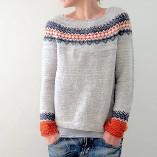 Boho-Style Gray Pullover