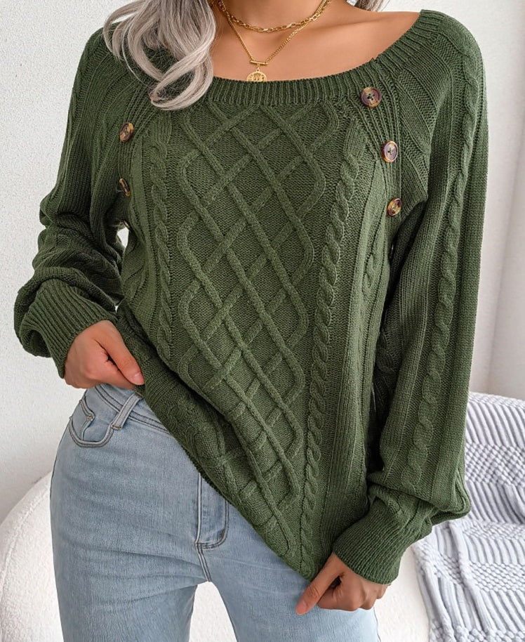 Elegant Women's Knit Pullover with Buttons and Ribbed Detail by WolffMode