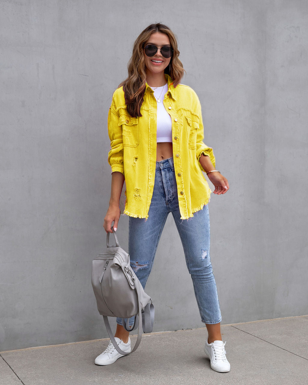 Women's Casual Destroyed Shirt Jacket for Spring and Autumn