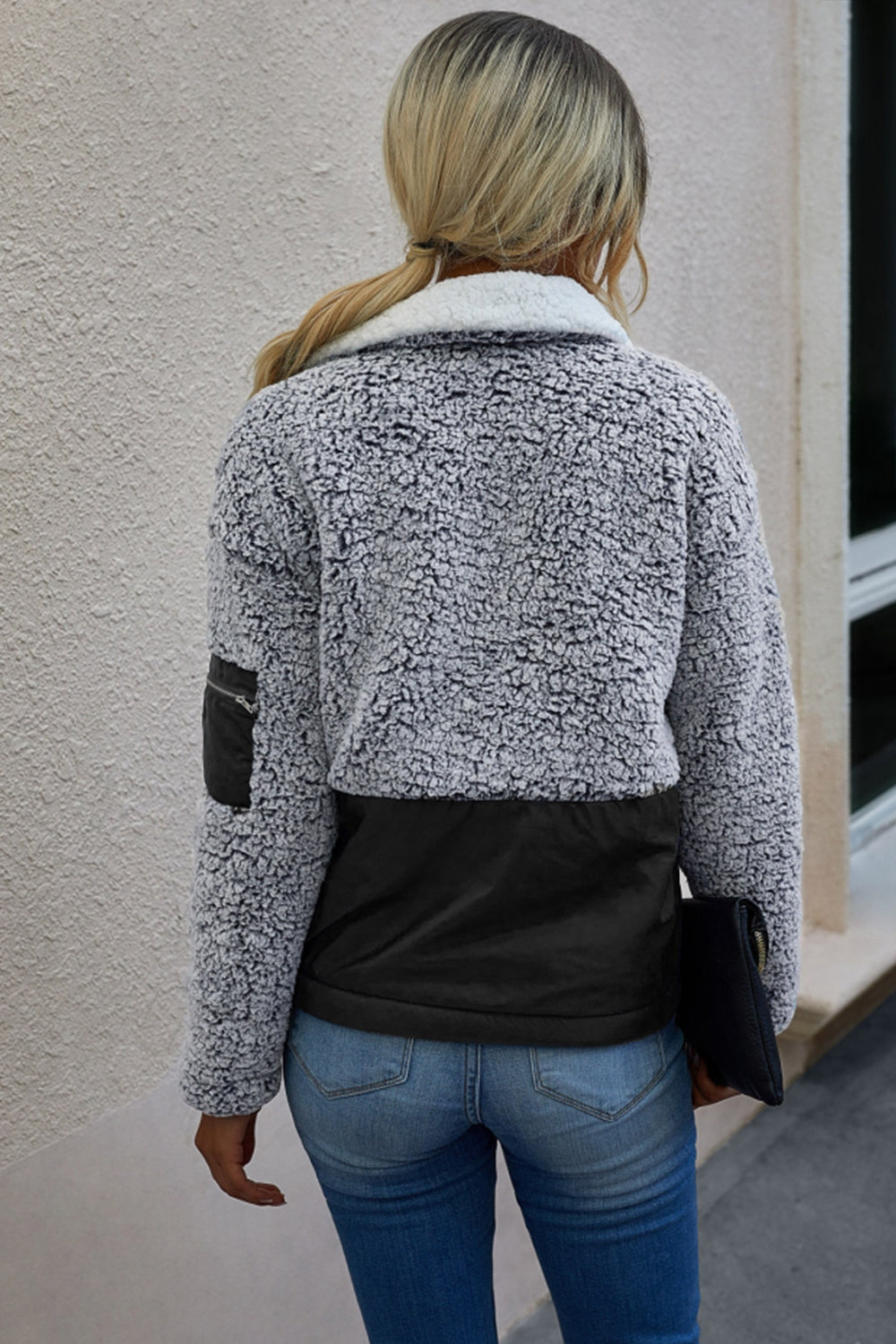 Woven Zip-Front Patchwork Sweatshirt