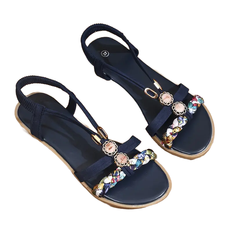 Woven-Strap Flat Slingback Boho Sandals