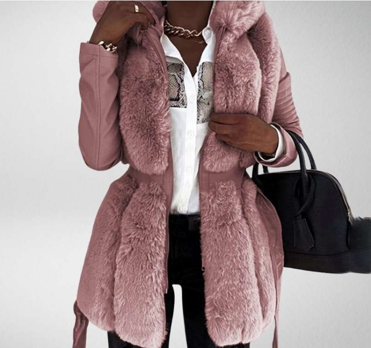 Women's WolffMode Style Fur Belt Hooded Zipper Jacket