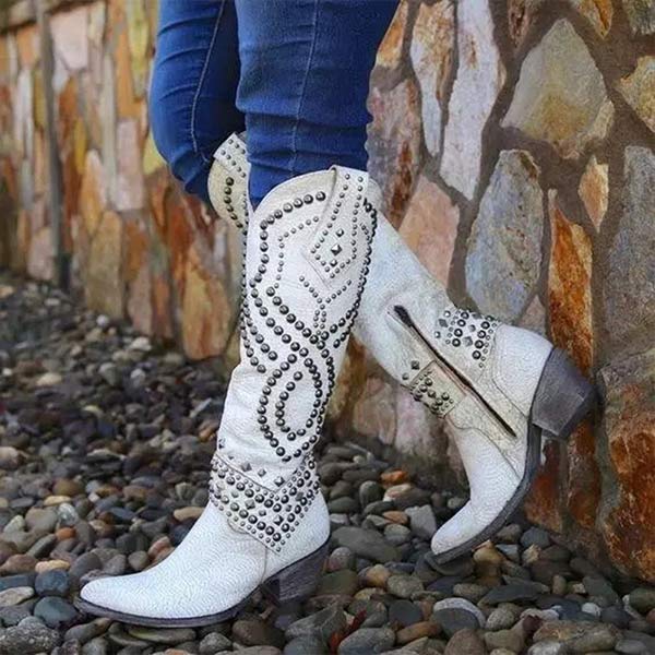 Lilybell™: Metallic-Studded Ankle Boots with Block Heels