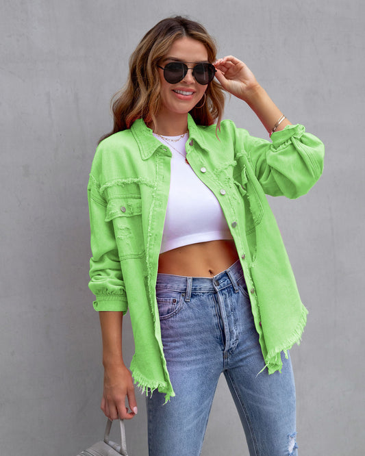 Women's Casual Destroyed Shirt Jacket for Spring and Autumn