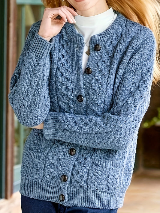 Einfarbiger Strickcardigan von WOLFFMODE mit Knöpfen und Taschen