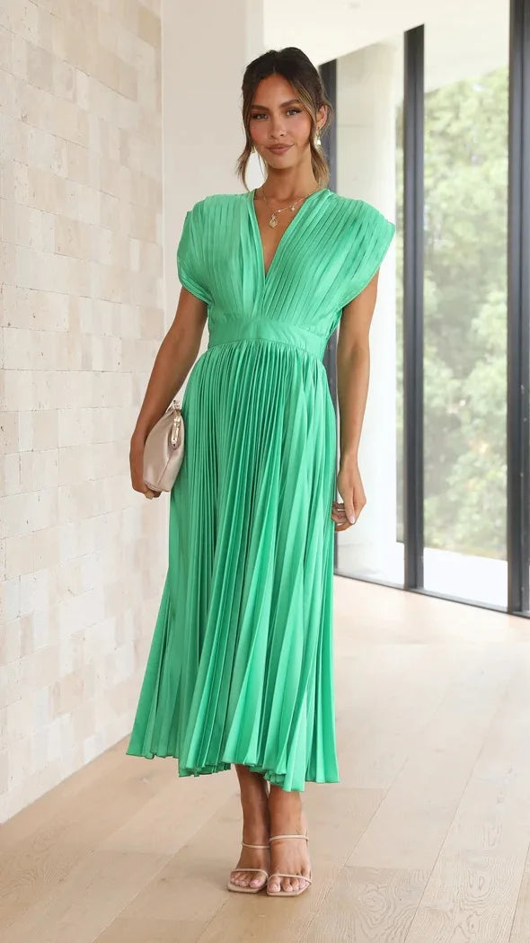 Aisha Midi Dress by WOLFFMODE: Elegant Pleated Style for Special Occasions