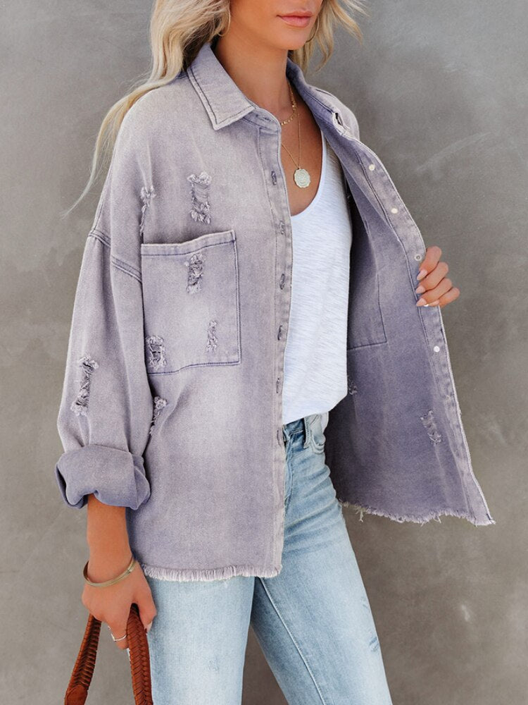 Modisches Oversize-Denimhemd für Damen von WolffMode