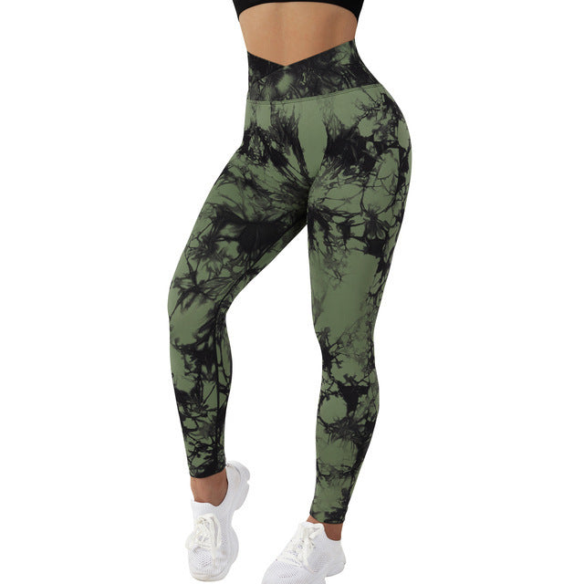 WOLFFMODE Damen Yoga Leggings: Nahtlos, Tie-Dye, Langlebig