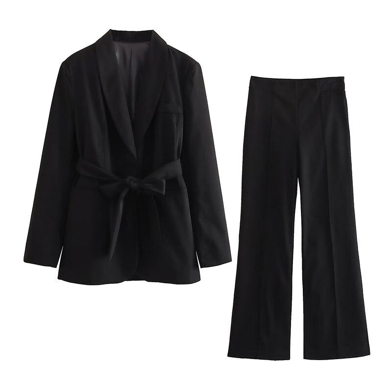 Elegantes Damen-Zweiteiler-Set: Blazer mit Gürtel & Hose von WolffMode