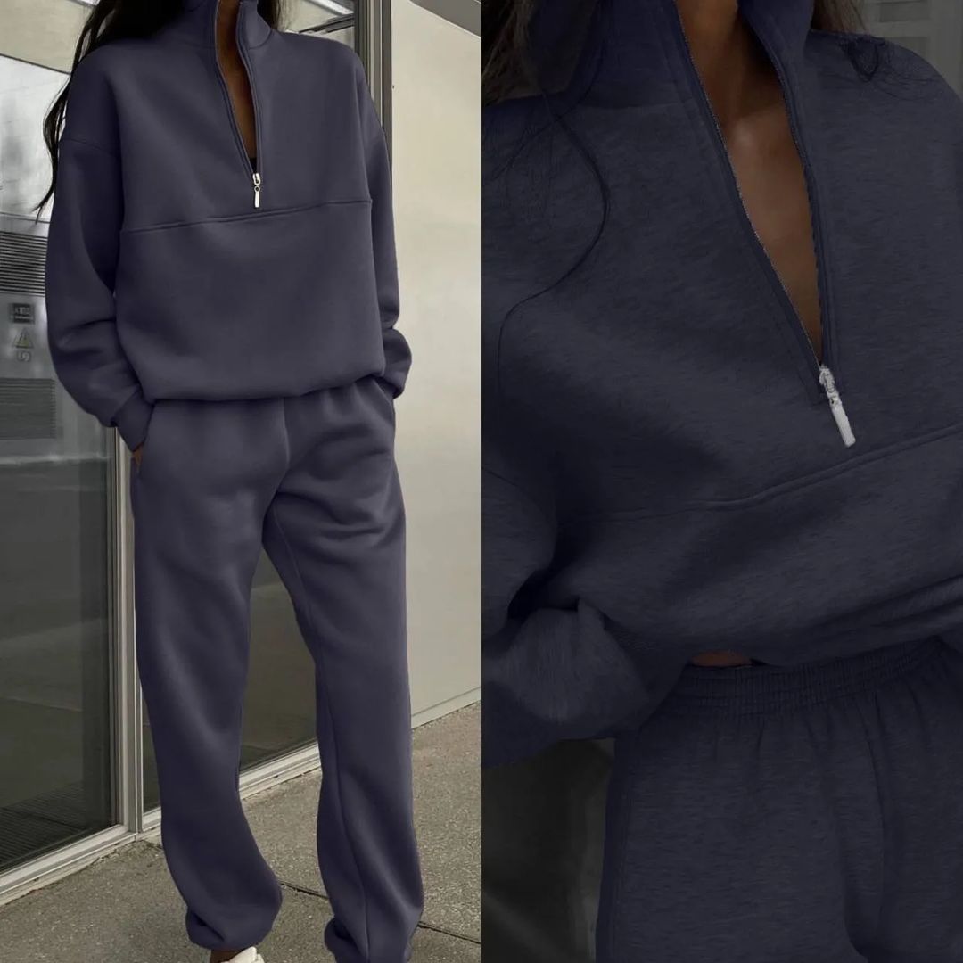 Dianna™ Fashionable Polo-Neck Sweatshirt Suit - Last Day Discount