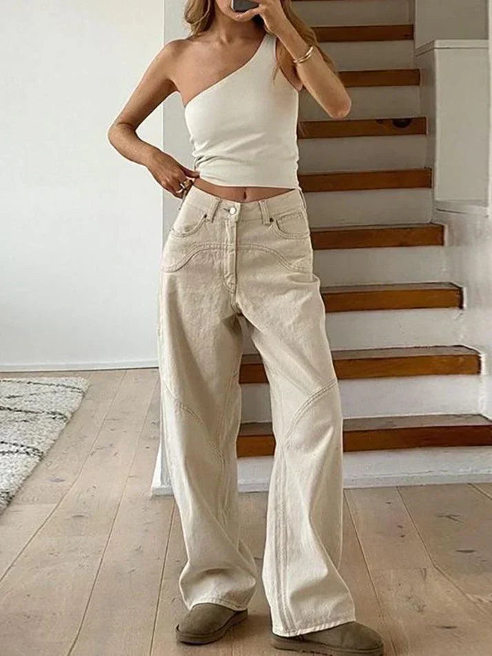 Vintage-Style weiße Baggy Jeans mit Schlitz