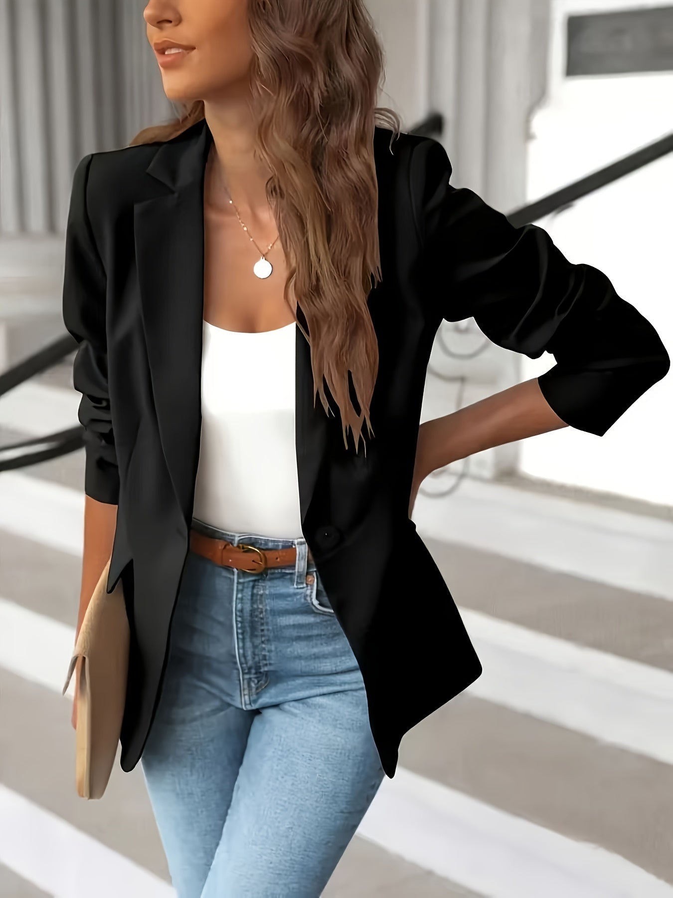 Eleganter Damen-Business-Blazer im Herbst-Stil mit Taschen