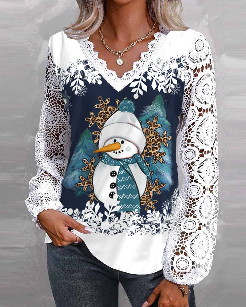 Wolffmode Christmas Snowman Pattern Shirt