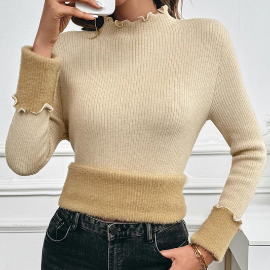 Elegantes, warmes Khaki-Damenoberteil für den Winter von WOLFFMODE