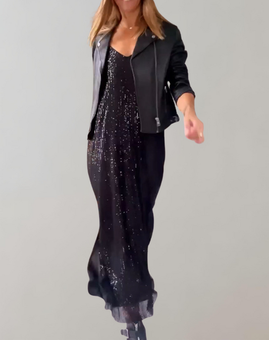 Glitzerndes Abend- und Cocktailkleid von WolffMode mit Spaghettiträgern