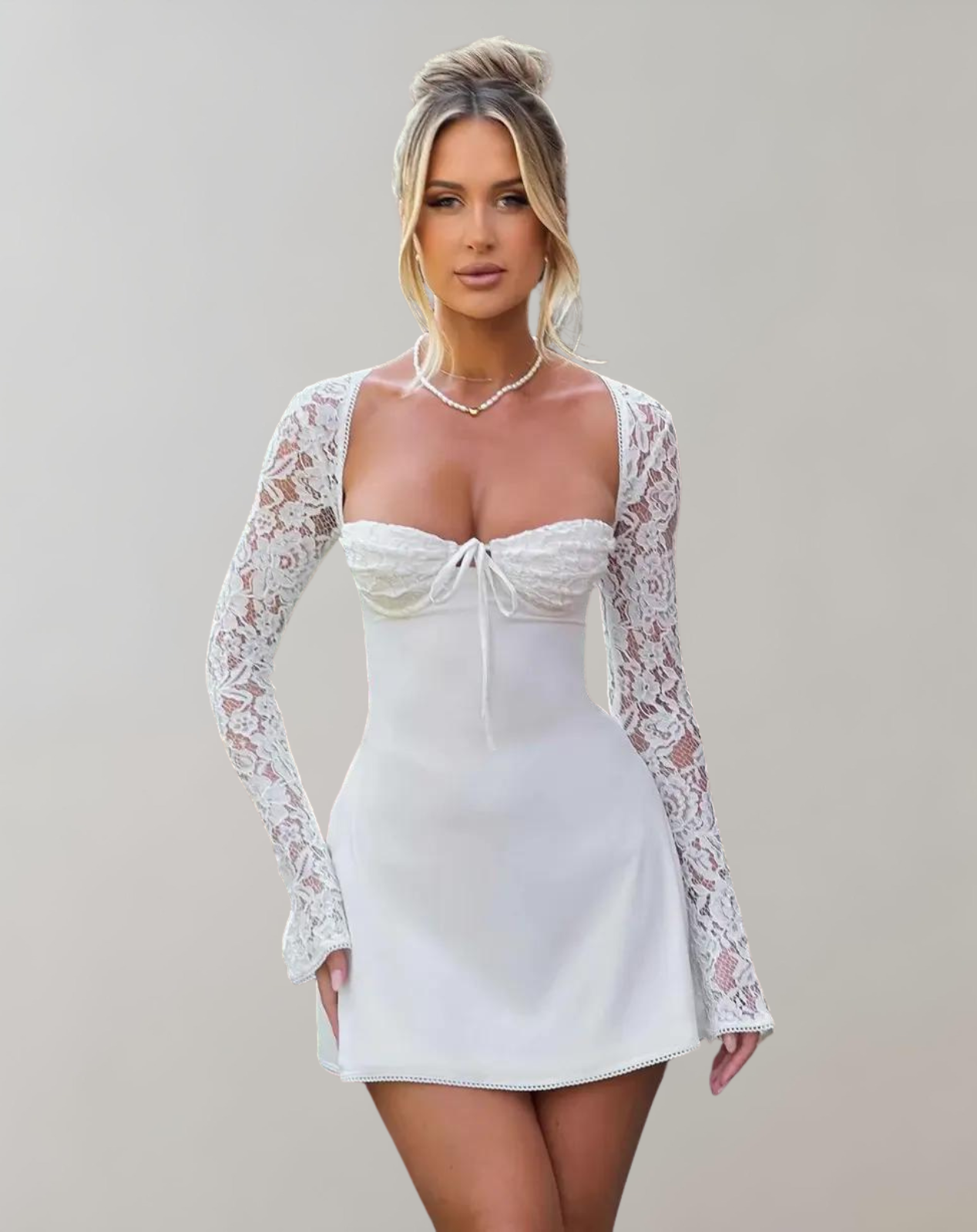 WolffMode Sexy Summer Mini Dress with Lace Details and Push-Up Bra