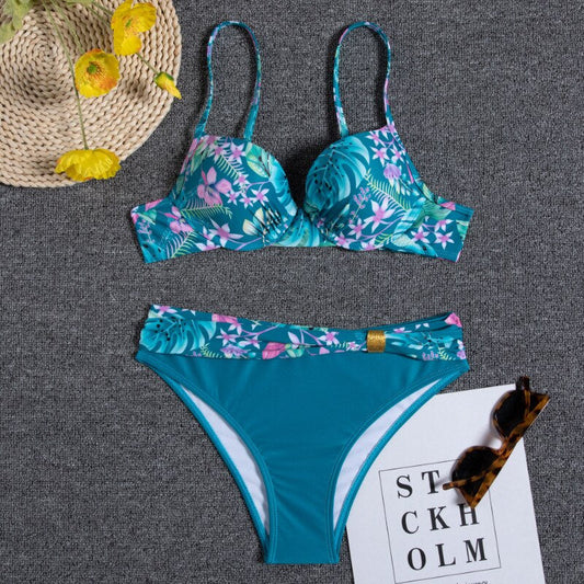 Blauer Blumen-Bikini von Wolffmode