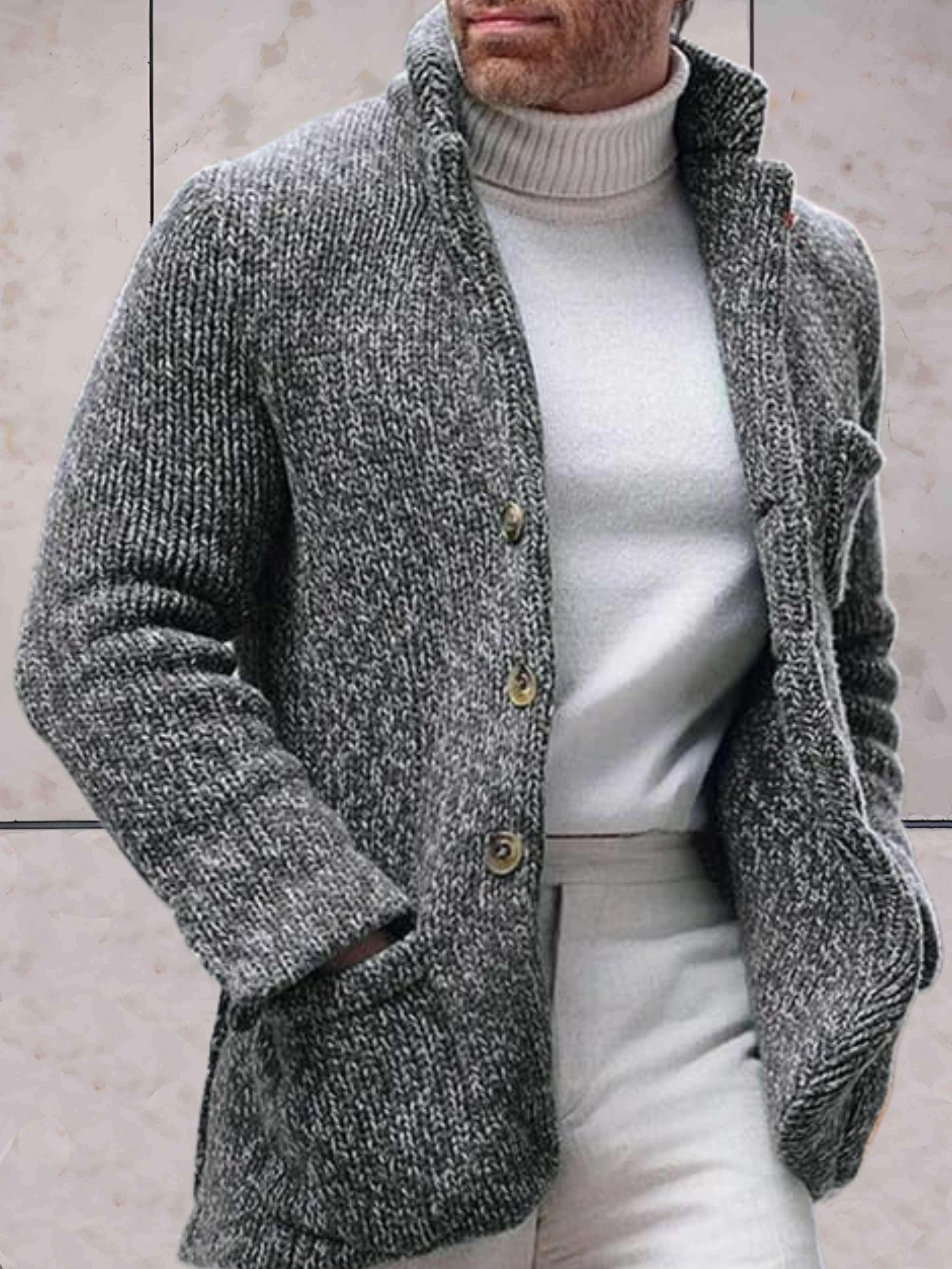 WolffMode: Oversized Knit Cardigan with High Neckline