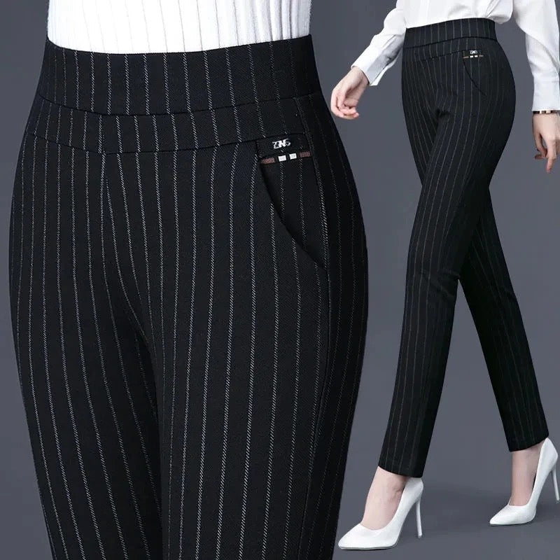 Stylish Women's High-Waisted Striped Trousers by WolffMode Casual