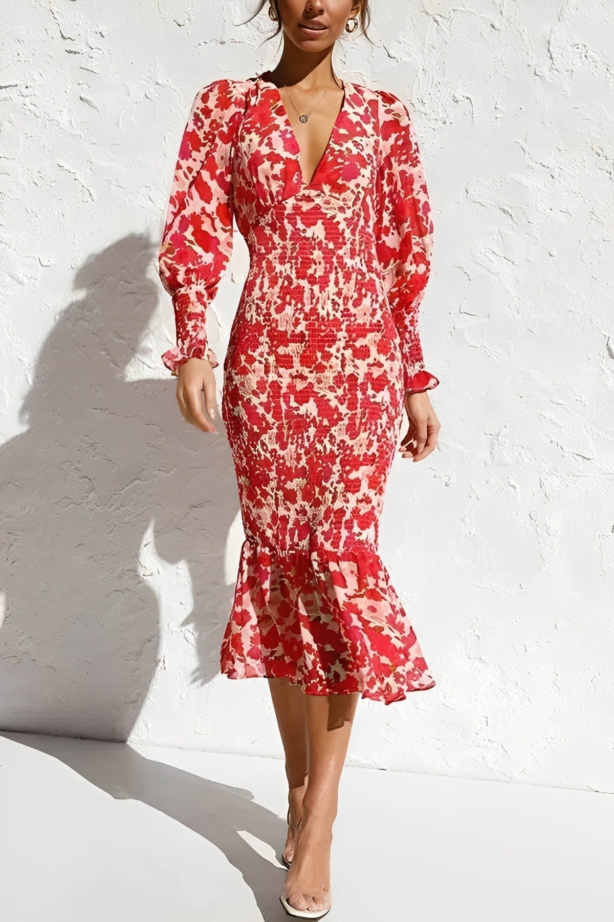 Rosanne™ Midi Dress with Bishop Sleeves in Floral Print