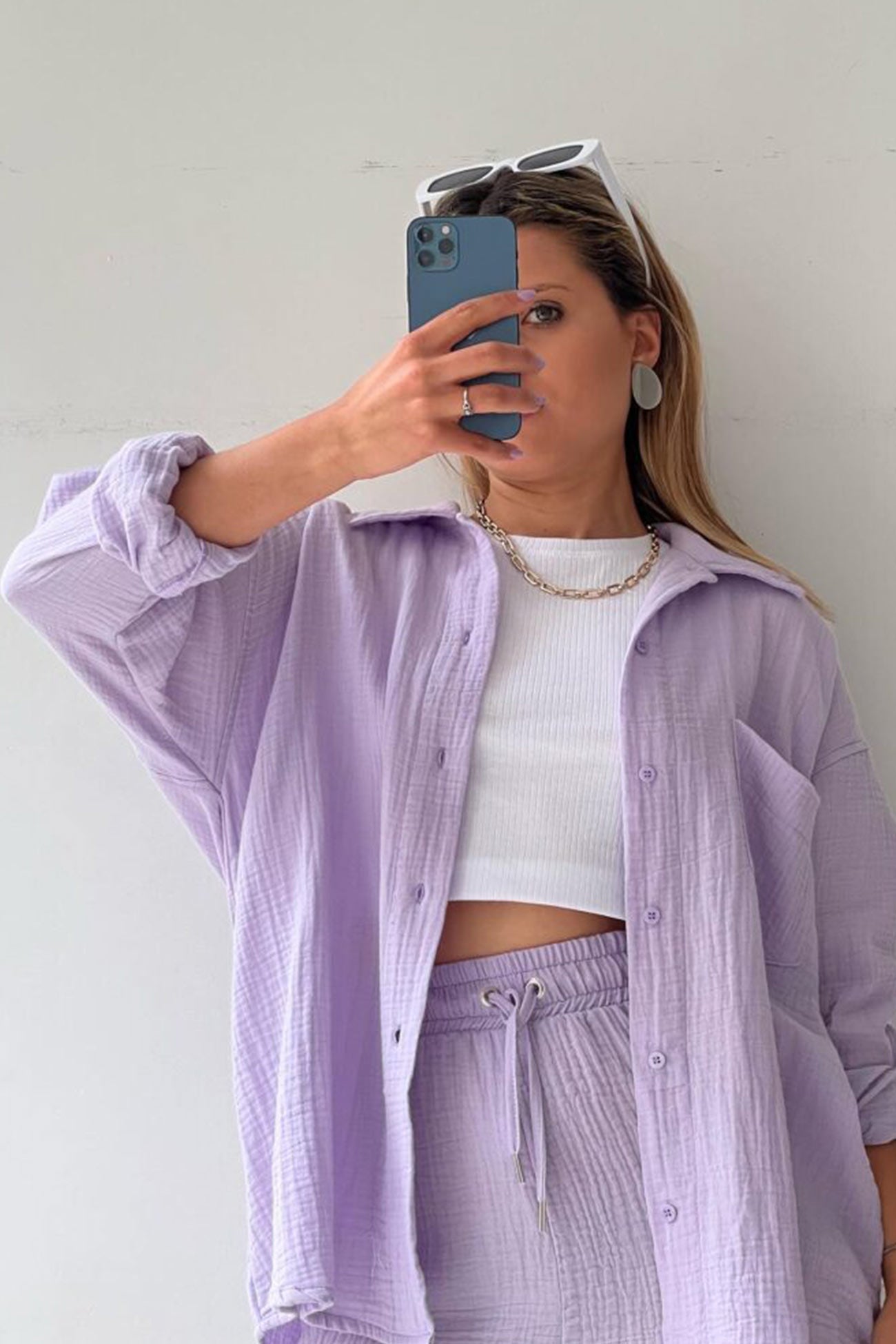 Elegantes und bequemes Langarm-Shirt-Shorts-Set