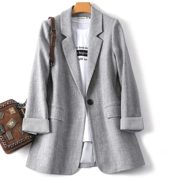 Lässiger Patchwork-Blazer mit minimalistischem Design, Ein-Knopf-Verschluss und lockerer Passform