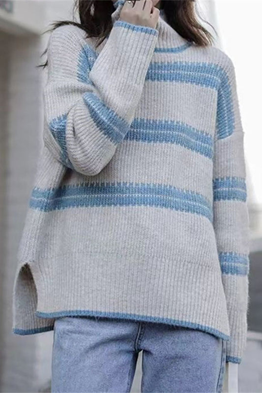 Wolffmode gestreifter Rollkragenpullover für Sie