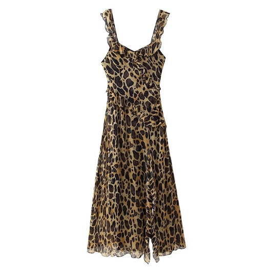 WolffMode Summer Leopard Print Polyester Dress