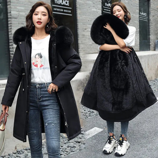 Hooded fake fur coat