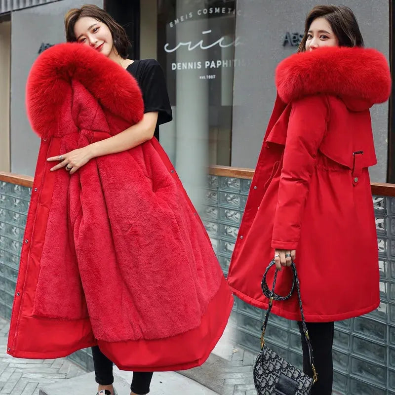 Hooded fake fur coat