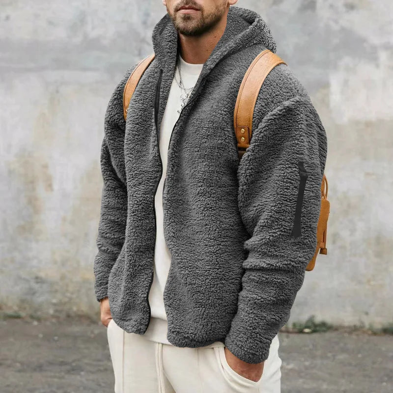 WOLFFMODE Men's Cotton Teddy Zipper Hoodie