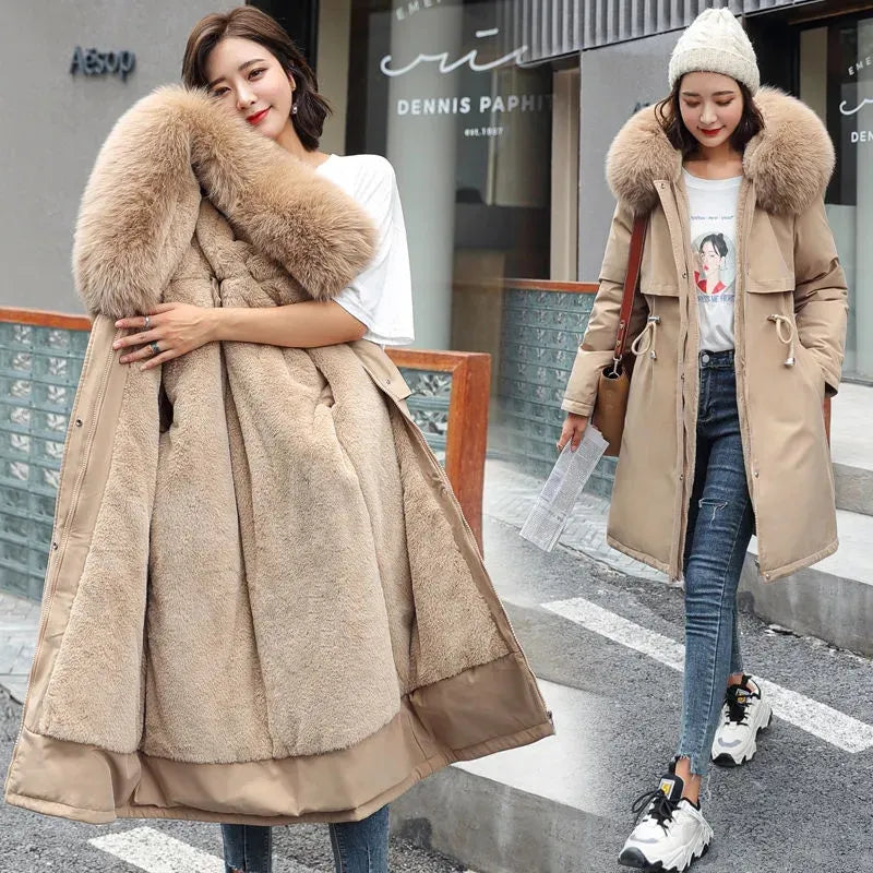 Hooded fake fur coat