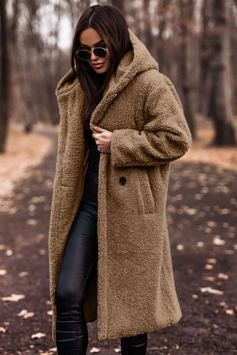 Wolffmode Damen Winter Wollmantel mit Kapuze