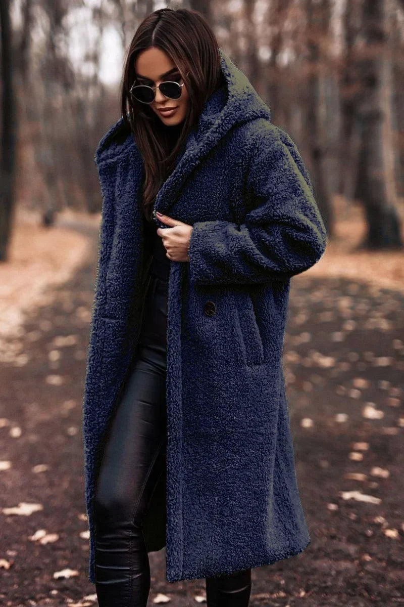 Wolffmode Damen Winter Wollmantel mit Kapuze