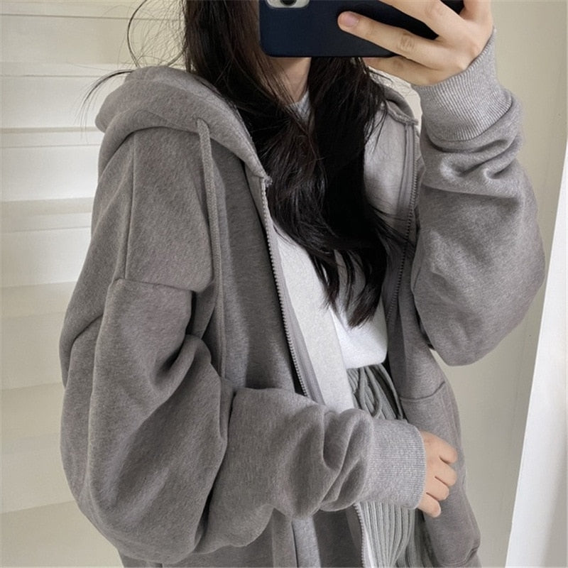 Oversized Solid Hooded Baseball Jacket with Zip and Pockets