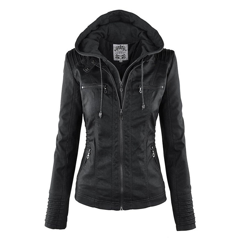 Womens hooded basic PU jacket