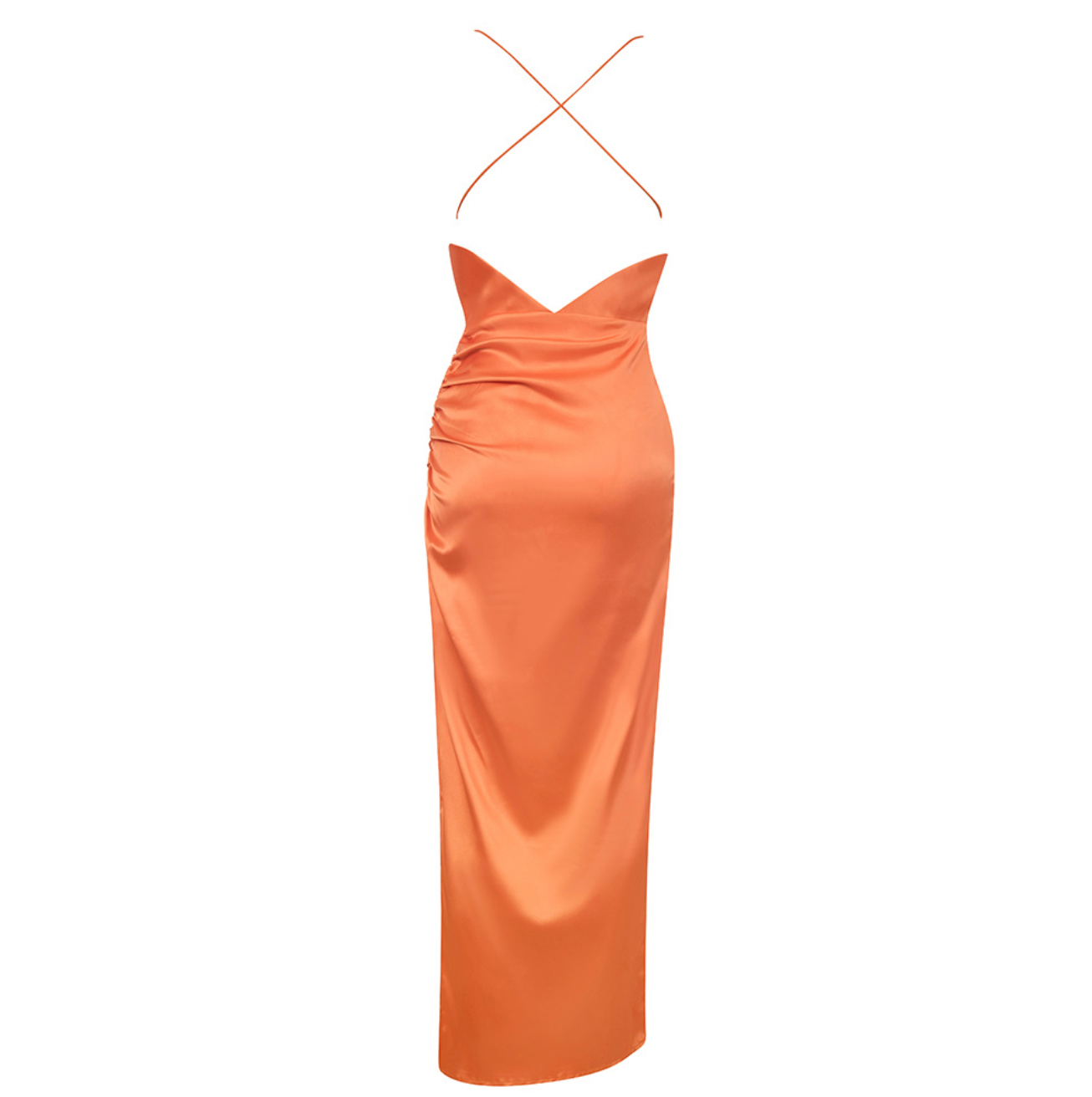 Seidenmaxikleid mit Neckholder und hohem Beinschlitz