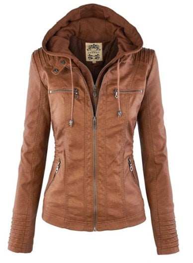 Womens hooded basic PU jacket