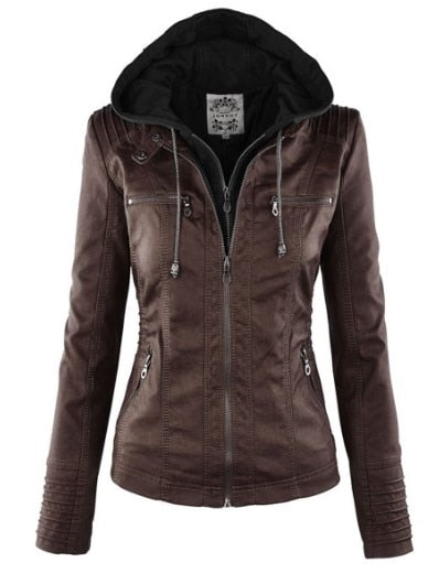 Womens hooded basic PU jacket