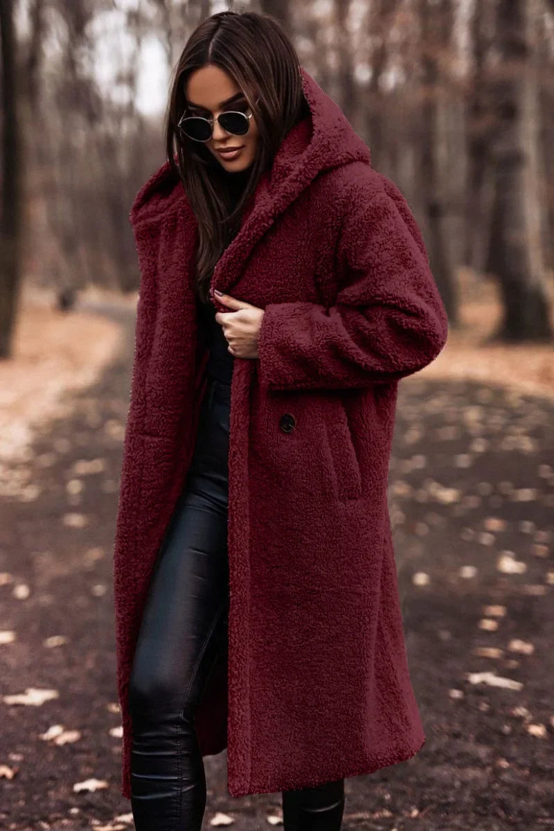 Wolffmode Damen Winter Wollmantel mit Kapuze