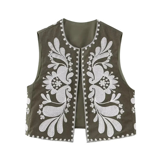 Floral Embroidered Cropped Vest by WOLFFMODE