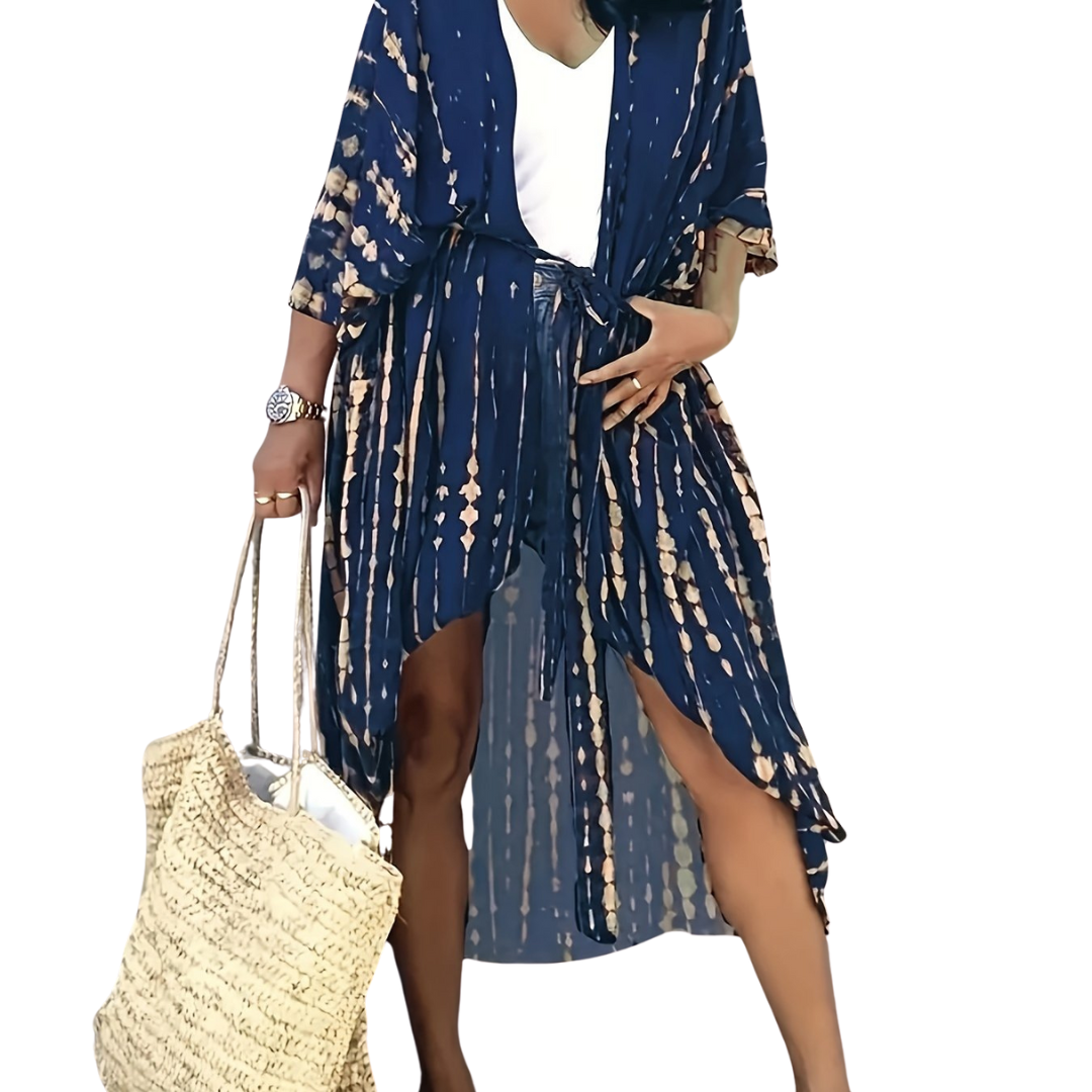 Loose-Fitting WolffMode Midi Kimono with Boho Allover Print